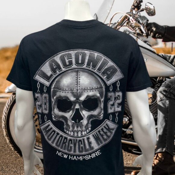 2022 Laconia New Hampshire Motorcycle Week Graphic Iron Skull T-Shirt Medium - Picture 1 of 11